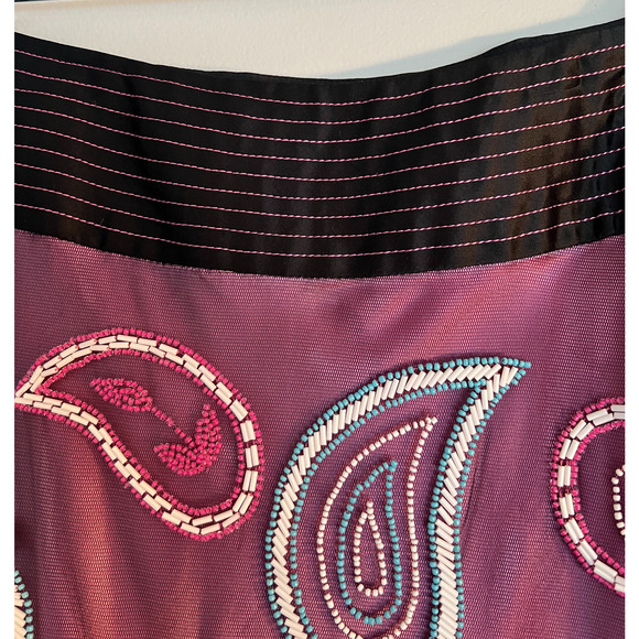 Kay Unger Women's Skirt Size 8 Burgundy Embroidered Beaded Paisley Sheer Lined - Picture 8 of 11